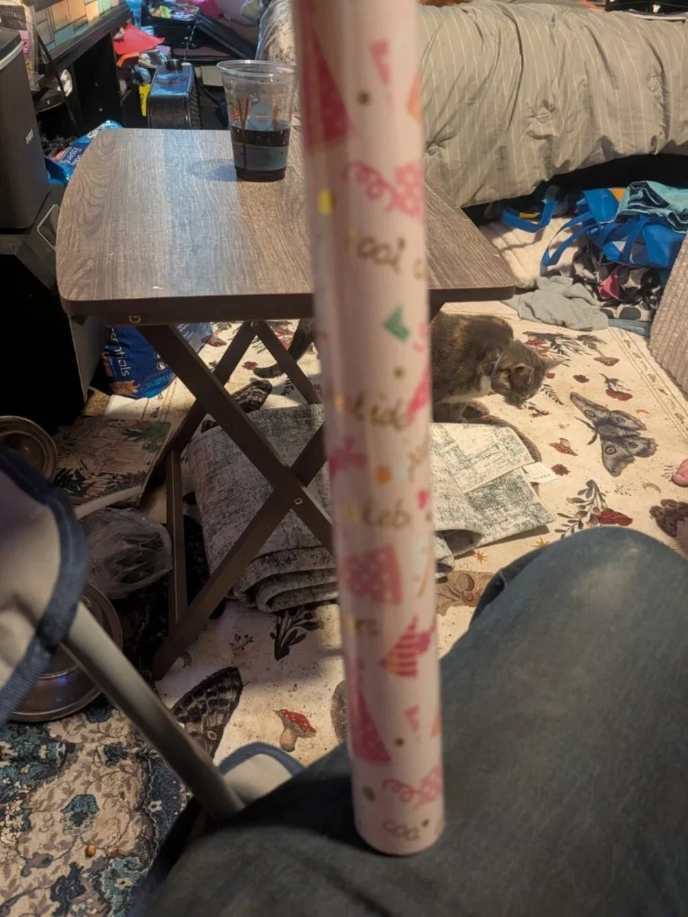 Reversible Pink Gift Wrapping Paper Roll with Metallic Gold Foil Detailing - New